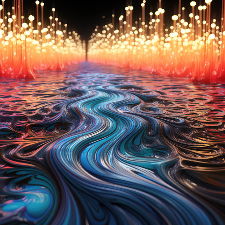 abstract background with blue and orange colors and lines in the waterの素材