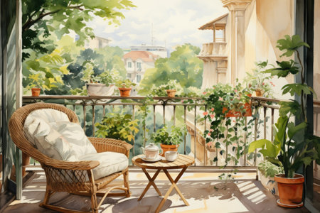 Cup of coffee on the balcony in the morning.の素材