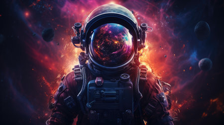 Astronaut in space. Mixed media. Mixed media. Mixed mediaの素材