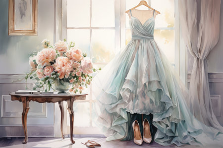 Wedding dress on a mannequin in the interior.の素材