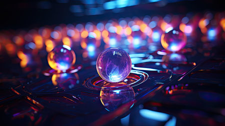 Glowing crystal ball on a dark background.の素材