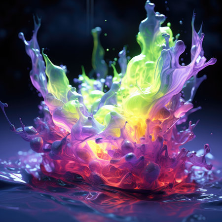 Colorful paint splashing isolated on black backgroundの素材