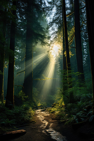 Dawn light in the forestの素材