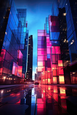 modern business center in hongkong at nightの素材
