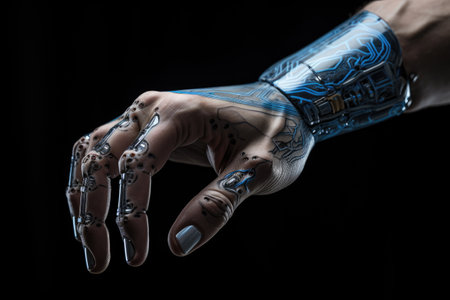 Artificial intelligence robot hand on black backgroundの素材