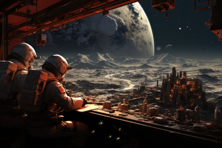 Astronaut on the background of the planetの素材