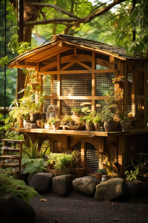 Wooden house in the gardenの素材