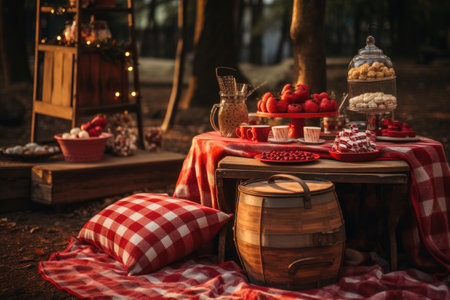 Picnic in the forest. Picnic in the forest. Picnic in the woods.の素材
