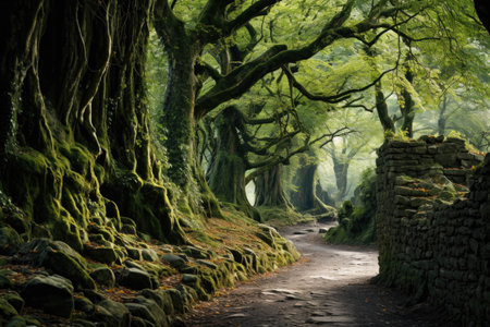 Old mossy forest in the rainforest of Azores, Portugalの素材