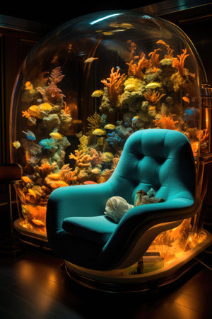 aquarium with fish and seaweed in the living room of a hotelの素材