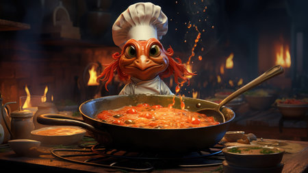 Chef cooking in the kitchen. Cooking concept. 3D renderingの素材