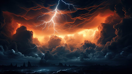 Stormy sky with lightning. 3d illustration. Elements of this image furnished by NASAの素材
