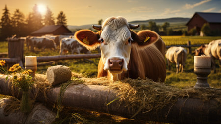 Cows in the meadow at sunset. Selective focus.の素材