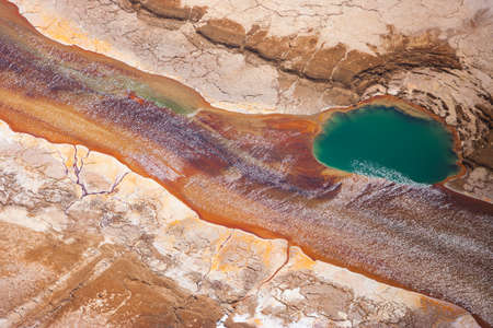 Aerial view of the Dead Sea salt pools and Ein boqeqの写真素材