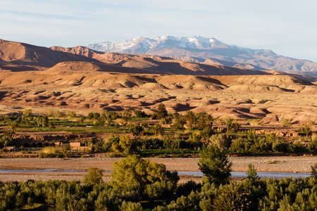 Ait Benhaddou,fortified city, kasbah or ksar, along the former caravan route between Sahara and Marrakesh in present day Morocco. It is situated in Souss Massa Draa on a hill along the Ounila River.の写真素材