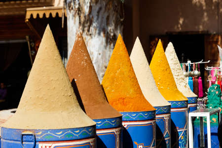 Selection of spices on a traditional Moroccan market (souk) in Marrakech Moroccoの写真素材