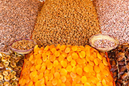 Colorful handmade leather craft and spices in Marrakesh Moroccoの写真素材
