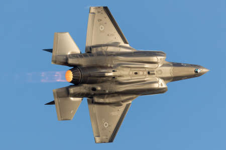Israeli Air Force F-35 Stealth Fighter jet flying during an airshow at Hatzerim, close to Beersheva Israelの写真素材