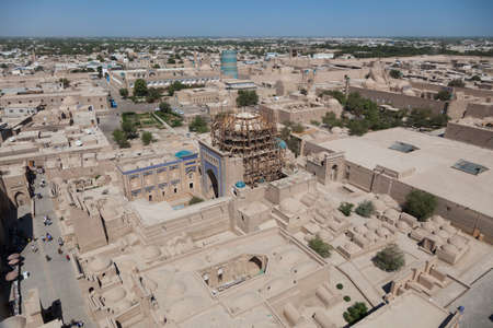 Overview of oriental buildings of old city of Itchan Kala. Khiva, Uzbekistanの写真素材
