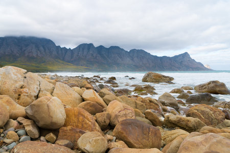 Stunning view of Kogel Bay Beach, located along Route 44 in the eastern part of False Bay near Cape...