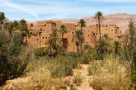 The fortified cities, kasbah or ksar, along the former caravan route between Sahara and Marrakesh in present day Morocco form part of today's popular tourist track called Route des Kasbahsの写真素材