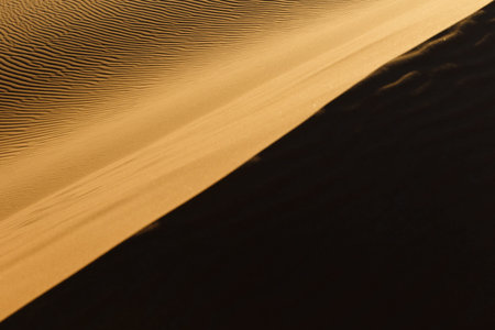 the big sand dunes of Erg Chebbi, Morocco, offer an amazing sight of waves and shapes and changing...