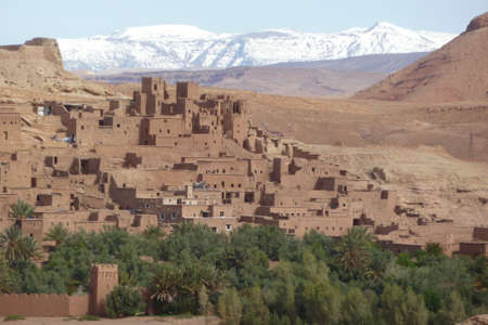 The fortified cities, kasbah or ksar, along the former caravan route between Sahara and Marrakesh in present day Morocco form part of today's popular tourist track called Route des Kasbahsの写真素材