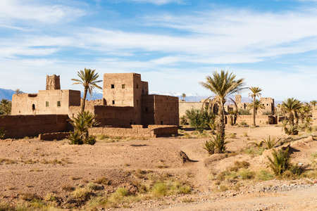 The fortified cities, kasbah or ksar, along the former caravan route between Sahara and Marrakesh in present day Morocco form part of today's popular tourist track called Route des Kasbahsの写真素材