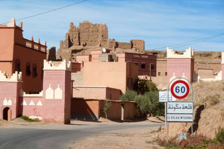 The fortified cities, kasbah, along the former caravan route between Sahara and Marrakech in present day Morocco form part of today's popular tourist track called Route des Kasbahsの写真素材