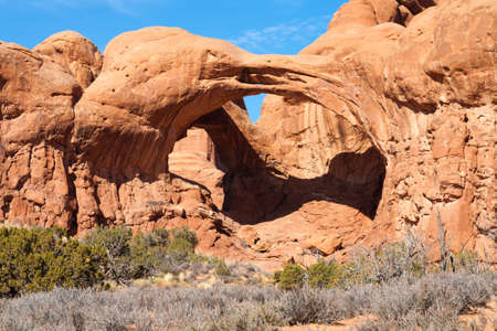 Double Arches in Arches National Park, USA. This double arches is located at the eastern part of Arches National Park near Turret Arches and Window Arches.の写真素材