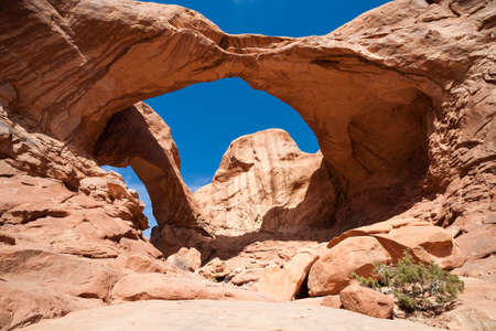 Double Arches in Arches National Park, USA. This double arches is located at the eastern part of Arches National Park near Turret Arches and Window Arches. This nature landscape reveals Utah landscapeの写真素材