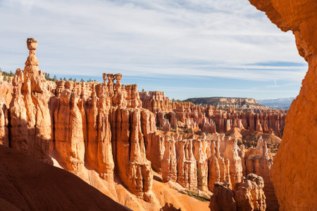 Great spires, also called hoodos, carved away by erosion in Bryce Canyon National Park, Utah, USA,...