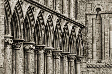 Gothic arches at the front tower of Ely Cathedral, Cambridgeshire, Englandの写真素材