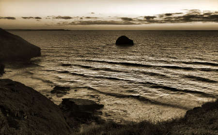 Seashore by Tintagel in sepia, Cornwall, Englandの写真素材