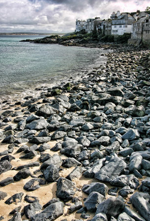 Rocky beach in Saint Ives, Cornwall, Englandの写真素材