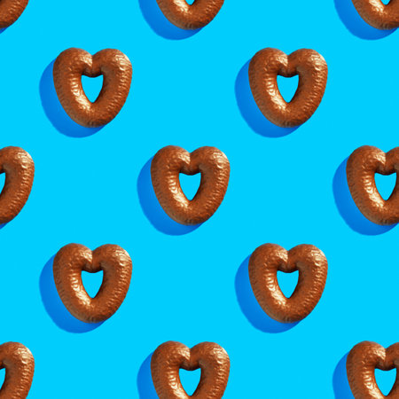 Christmas chocolate gingerbread in the shape of hearts, laid out in a rowの写真素材