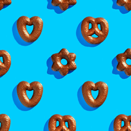 Assorted Christmas chocolate gingerbread on a blue background, arranged in a row .の写真素材