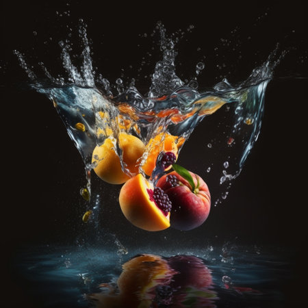 Fruit falls into the clear water and creates a splash. High quality illustrationの素材