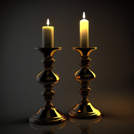 Two candles standing over candlesticks. High quality illustrationの素材