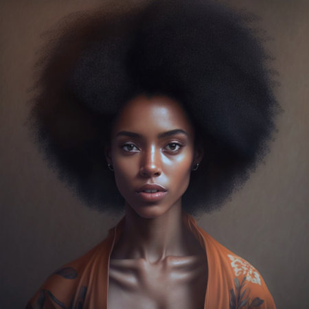 African-American woman with beautiful black hair. High quality illustrationの素材