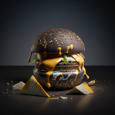 Multicolored hamburger on a dark background. High quality illustrationの素材