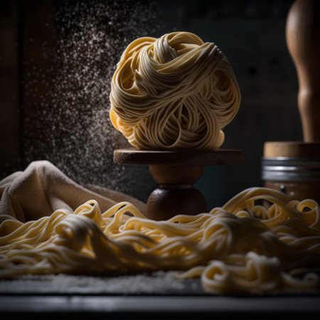 Homemade raw noodles in a dark kitchen. High quality illustrationの素材