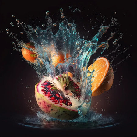 Fruit falling into clear water creates a splash. High quality illustrationの素材