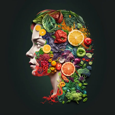 Portrait of a woman with a vegetarian face. High quality illustrationの素材