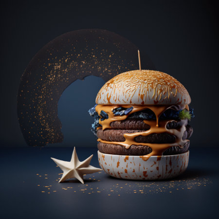 Multicolored hamburger on a dark background. High quality illustrationの素材