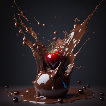 Cherries falling in chocolate splashes. High quality illustrationの素材