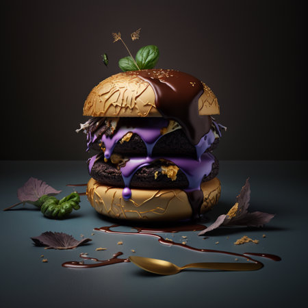 Multicolored hamburger on a dark background. High quality illustrationの素材