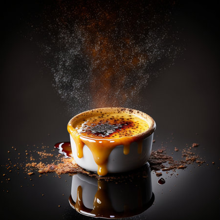 Creme brulee close-up, heated and steamed on top. High quality illustrationの素材