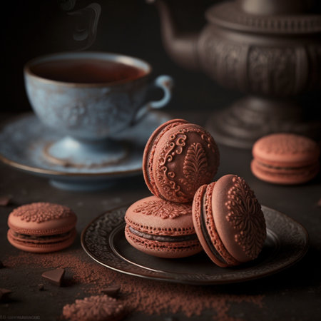 Delicate pastries in form of crispy delicate macaron with cocoa and coffee. High quality photoの素材