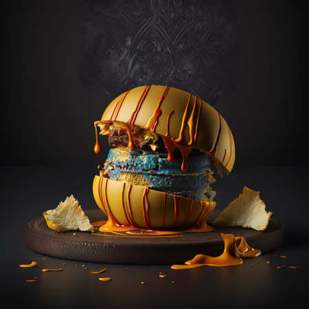 Multicolored hamburger on a dark background. High quality illustrationの素材